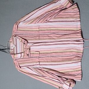 CATO Women's Pink Striped Front Zip‎ Thin Jacket -Size Large